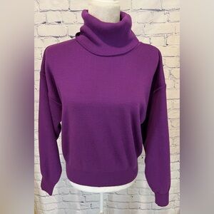 OBERMEYER Women's Vintage Ski-T Purple Wool Blend Turtleneck Sweater Size Medium